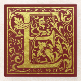 Letter E First Letter Imitate Gold Red Glasuntersetzer