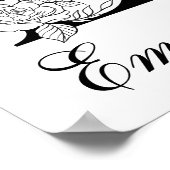 Letter E Floral Modern Black Monogram Kinderzimmer Poster (Ecke)