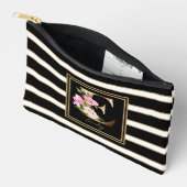 Letter E Floral Monogram Schwarz-weiße Streifen Zubehörtasche (Offen)