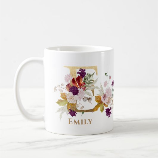 Letter E - Gold Floral Name Schwesterkollege Freun Kaffeetasse (Links)