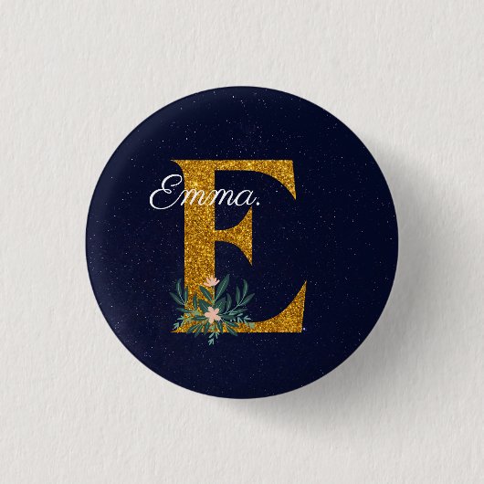 Letter E Golden Monogramm Button (Vorderseite)