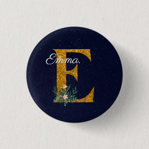 Letter E Golden Monogramm  Button