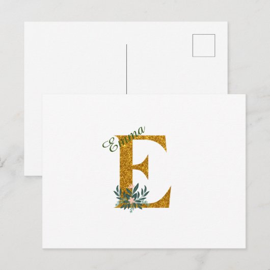 Letter E Golden Monogramm Postkarte (Vorne/Hinten)