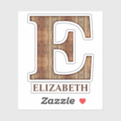 Letter E-Holzstruktur mit individuelle Name-Aufkle Aufkleber (Blatt)