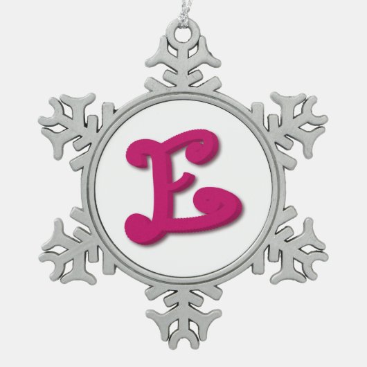 Letter E in 3D Schneeflocken Zinn-Ornament (Vorderseite)
