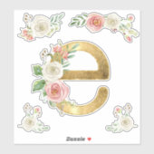 Letter E Initial Gold Blush Rose Floral Wasserfarb Aufkleber (Blatt)