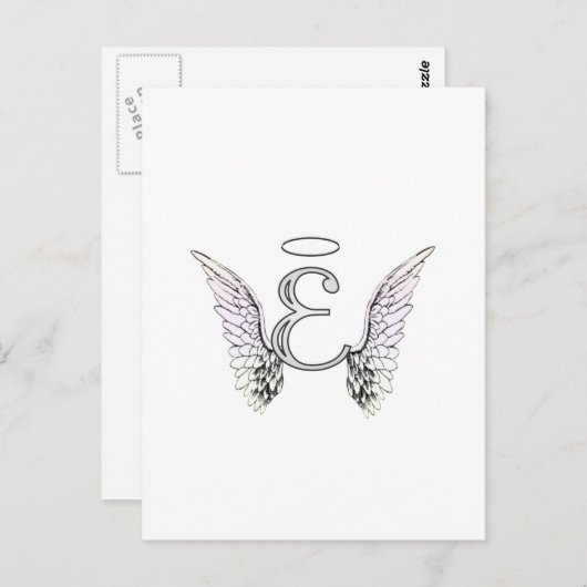 Letter E Initial Monogram mit Angel Wings & Halo Postkarte (Vorne/Hinten)