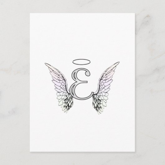 Letter E Initial Monogram mit Angel Wings & Halo Postkarte (Vorderseite)