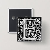 Letter E Mittelalterliche Monogramm Art Nouveau Button (Vorne & Hinten)