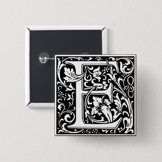 Letter E Mittelalterliche Monogramm Art Nouveau Button (Vorne & Hinten)