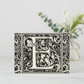 Letter E Mittelalterliche Monogramm Art Nouveau Einladung (Stehend Vorderseite)