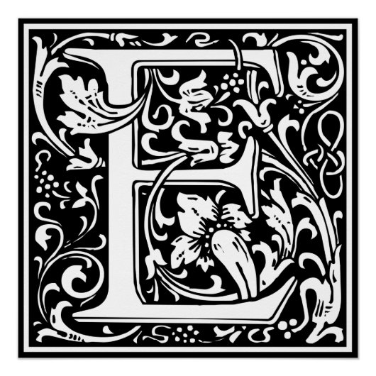 Letter E Mittelalterliche Monogramm Art Nouveau Poster (Vorderseite)