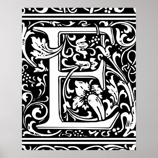 Letter E Mittelalterliche Monogramm Art Nouveau Poster (Vorne)
