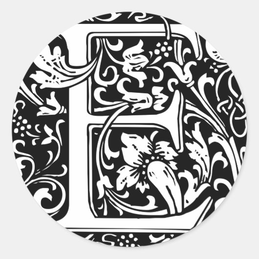 Letter E Mittelalterliche Monogramm Art Nouveau Runder Aufkleber (Vorderseite)