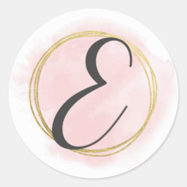 Letter E Monogram Blush Pink Watercolor Gold Chic Runder Aufkleber