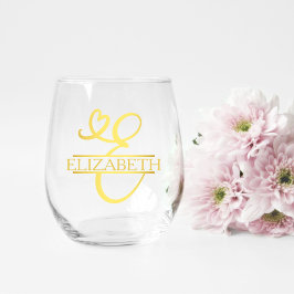 Letter E Monogram Bridesmaid Gift, Modernes Elegan Weinglas Ohne Stiel
