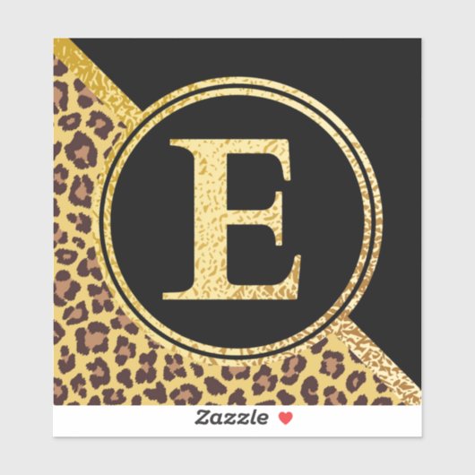 Letter E Monogram Leopard Print Gold und Black Aufkleber (Blatt)