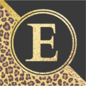 Letter E Monogram Leopard Print Gold und Black Aufkleber (Vorderseite)