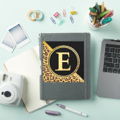 Letter E Monogram Leopard Print Gold und Black Aufkleber (iPad Hülle)