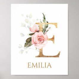 Letter E Monogram Pink Rosa Kinderzimmer Poster