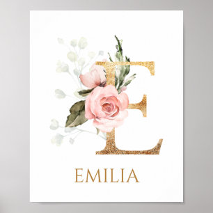 Letter E Monogram Pink Rosa Kinderzimmer Poster