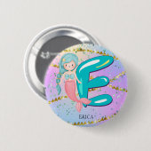 Letter E Monogram Watercolor Niedlich Mermaid Kind Button (Vorne & Hinten)