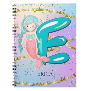 Letter E Monogram Watercolor Niedlich Mermaid Kind Notizblock