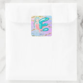 Letter E Monogram Watercolor Niedlich Mermaid Kind Quadratischer Aufkleber (Tasche)