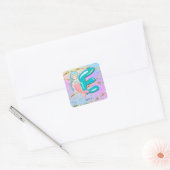 Letter E Monogram Watercolor Niedlich Mermaid Kind Quadratischer Aufkleber (Umschlag)