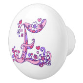 Letter E-Monogramm-Herzen Blume rosa lila ziehen Keramikknauf (Rechts)