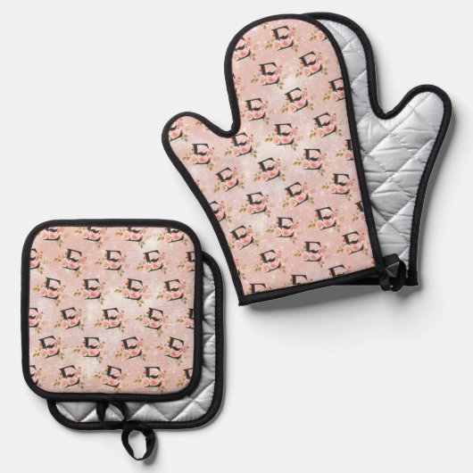 Letter E Oven Mitt & Pot Holder Set (Vorderseite/Rückseite)