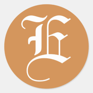 Letter E Wedding Alphabet von Janz White Peru Gold Runder Aufkleber