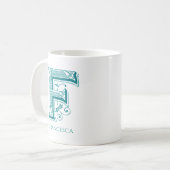 Letter F Aquamarin Monogram Modern Name Coffee Tas Kaffeetasse (Vorderseite Links)