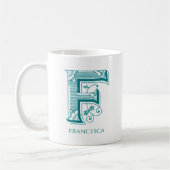 Letter F Aquamarin Monogram Modern Name Coffee Tas Kaffeetasse (Links)