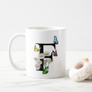 Letter F Botanic Watercolor Butterfly Monogram Kaffeetasse