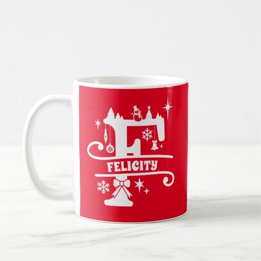Letter F Christmas Monogram, Anfangsname Rot Kaffeetasse (Links)