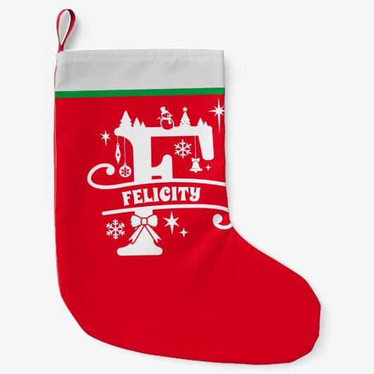 Letter F Christmas Monogram Initial Name Red White Kleiner Weihnachtsstrumpf (Vorderseite)