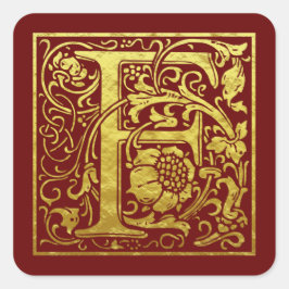 Letter F First Letter Imitats Gold Red Quadratischer Aufkleber