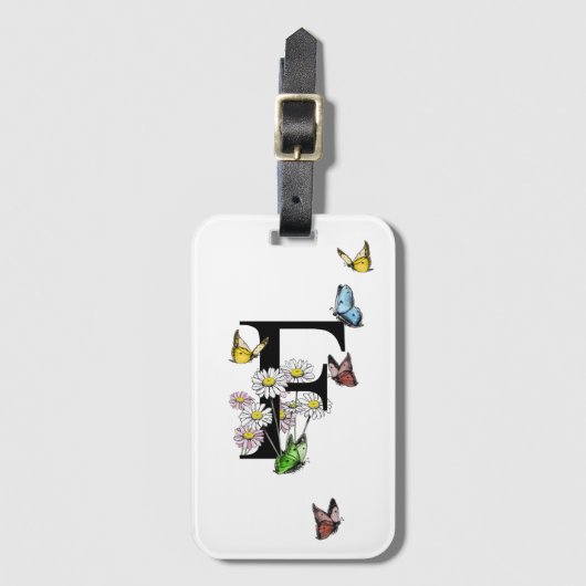 Letter F Floral Butterfly Monogram Gepäckanhänger (Vorderseite Vertikal)