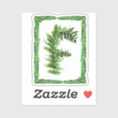 Letter F Initial Monogram, Green Fern Alphabet F Aufkleber (Blatt)