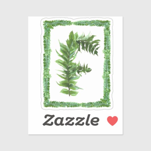 Letter F Initial Monogram, Green Fern Alphabet F Aufkleber (Blatt)
