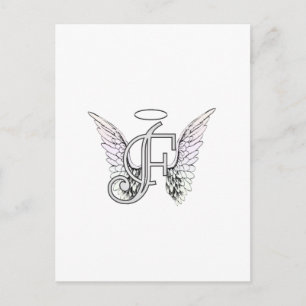 Letter F Initial Monogram mit Angel Wings & Halo Postkarte