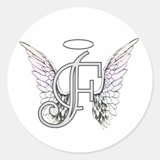 Letter F Initial Monogram mit Angel Wings & Halo Runder Aufkleber (Vorderseite)