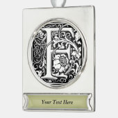 Letter F Mittelalterliche Monogram Art Nouveau Banner-Ornament Silber (Links)