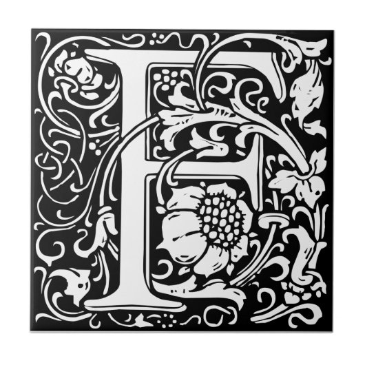 Letter F Mittelalterliche Monogram Art Nouveau Fliese (Vorderseite)