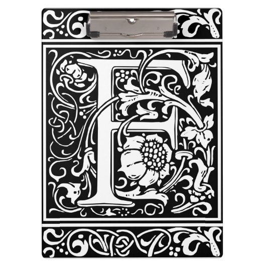 Letter F Mittelalterliche Monogram Art Nouveau Klemmbrett (Vorderseite)