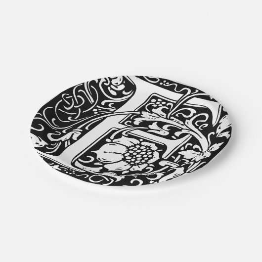 Letter F Mittelalterliche Monogram Art Nouveau Pappteller (Schrägansicht)