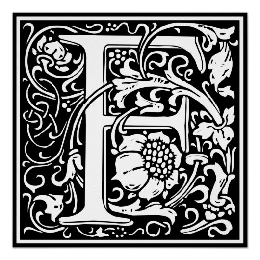 Letter F Mittelalterliche Monogram Art Nouveau Poster (Vorderseite)