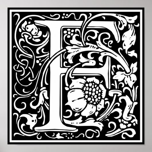 Letter F Mittelalterliche Monogram Art Nouveau Poster (Vorne)