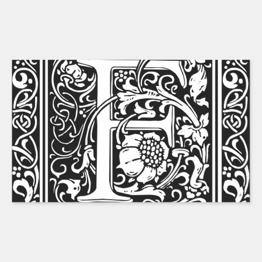 Letter F Mittelalterliche Monogram Art Nouveau Rechteckiger Aufkleber (Vorderseite)